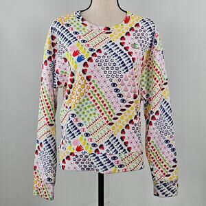 Champion Susan Alaxandra Allover Print White Sweatshirt Women Small | MINOR FLAW